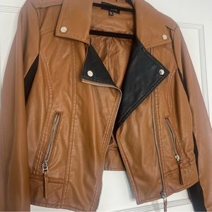 Brown with Black Faux Leather Jacket